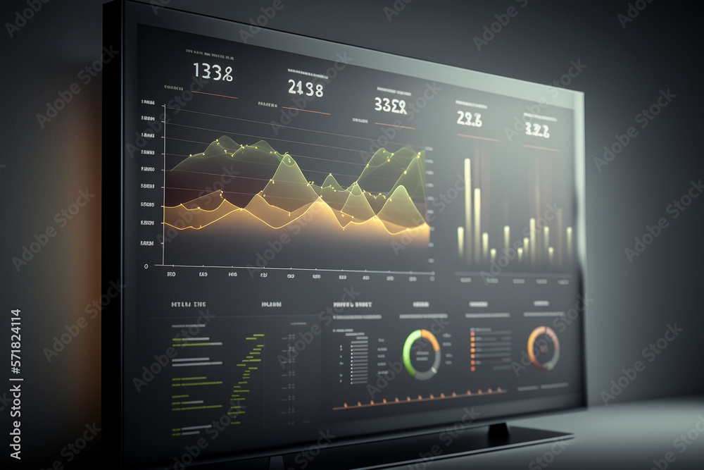 monitor display, economic growth chart, with a line graph that continues to increase over time. generative AI monitor display, economic growth chart, with a line graph that continues to increase over time. generative AI