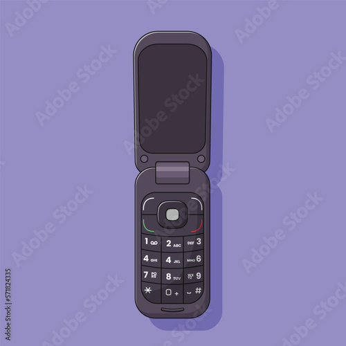 Flip Cell Phone Vector Icon Illustration with Outline for Design Element, Clip Art, Web, Landing page, Sticker, Banner. Flat Cartoon Style