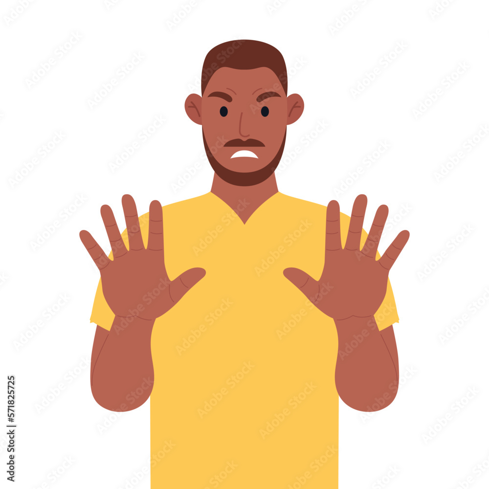 African american shows stop gesture with their hands. Vector illustration. African american shows stop gesture with their hands. Vector illustration.