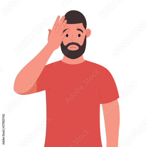 Bearded man with a gestures facepalm. Headache, disappointment or shame. Vector illustration.