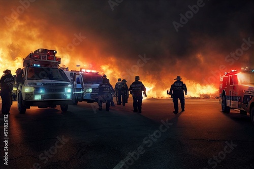 Tableau sur toile Police, fire, and paramedic units respond to the scene of an emergency