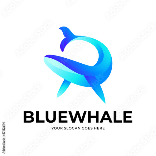 Awesome vector blue whale logo icon illustration, blue whale in sea