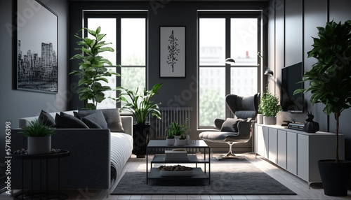 modern and minimalistic living room. Generative AI