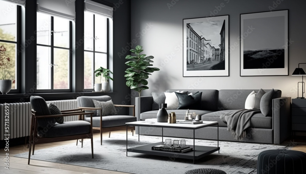 modern and minimalistic living room. Generative AI