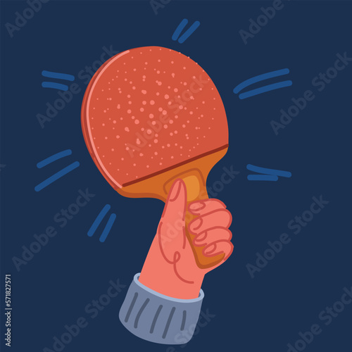 Cartoon vector illustration of Ping pong racket holding by hand holding. Table tennis with ball. Sport game theme.