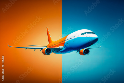 The modern look of this blue and orange airliner for an airline is synonymous with power and safety. Generative AI