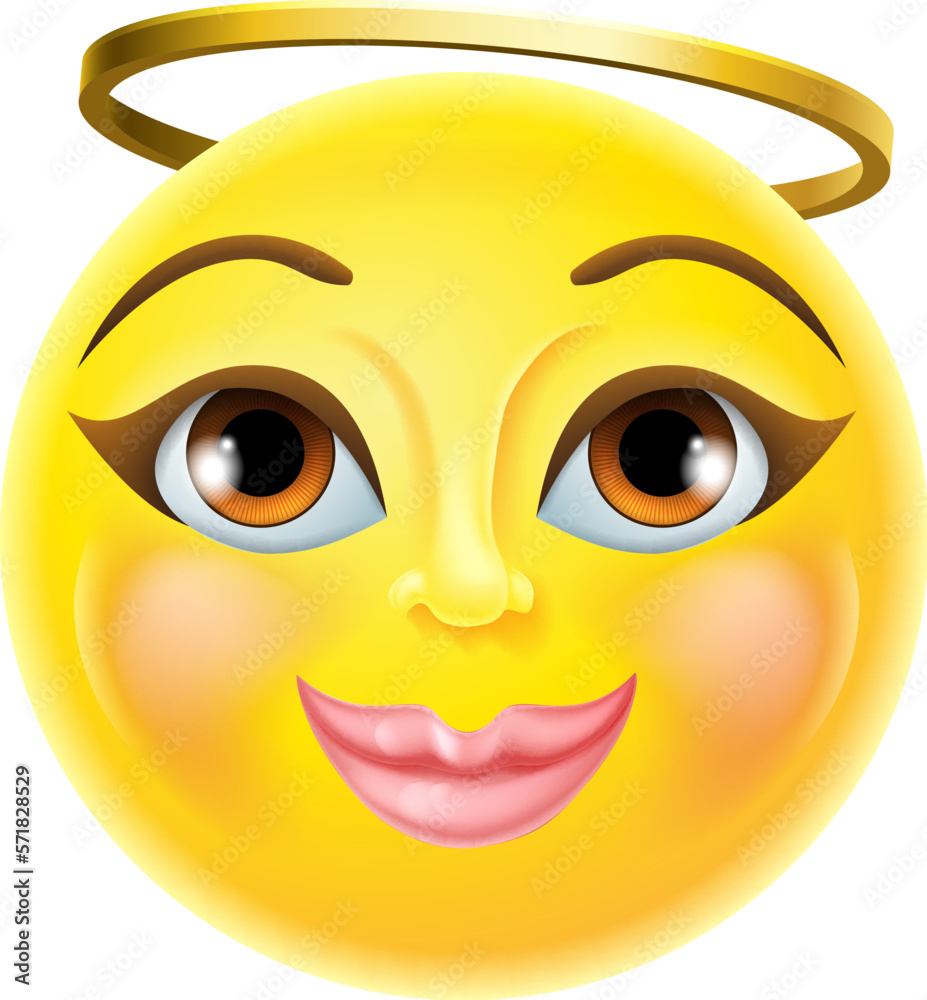 An angel or saint with a halo emoji emoticon woman face cartoon icon mascot