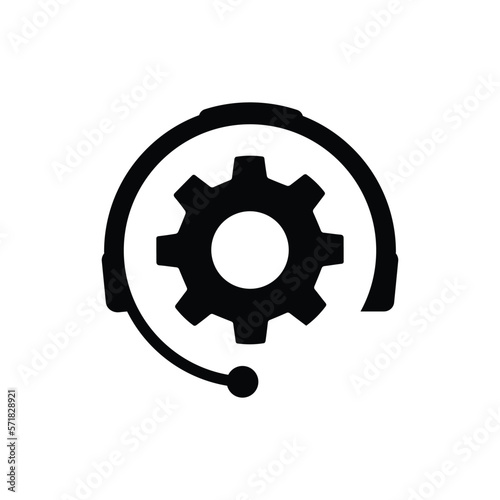 Tech support, call center or gear with headphones icon on an isolated white background. EPS 10 vector.