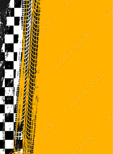 Grunge race sport flag background, tire tracks