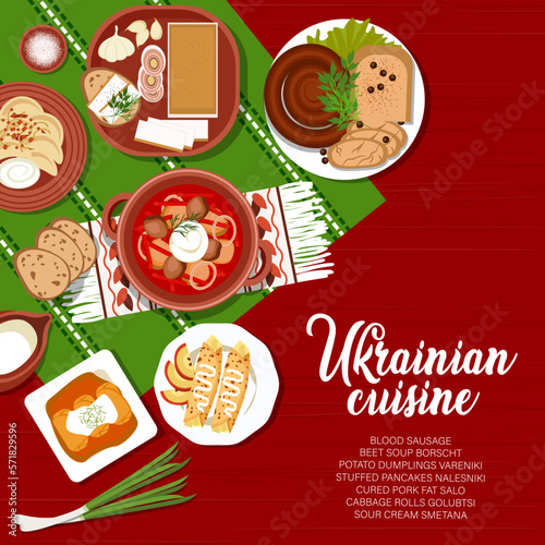 Ukrainian cuisine menu cover, vegetable, meat food