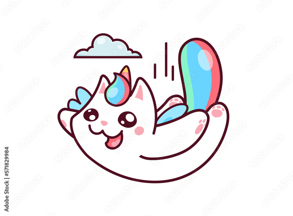 Cartoon cute kawaii flying caticorn character