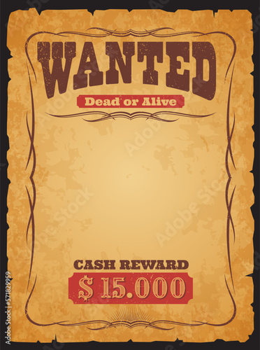 Western wanted banner, dead or alive retro poster