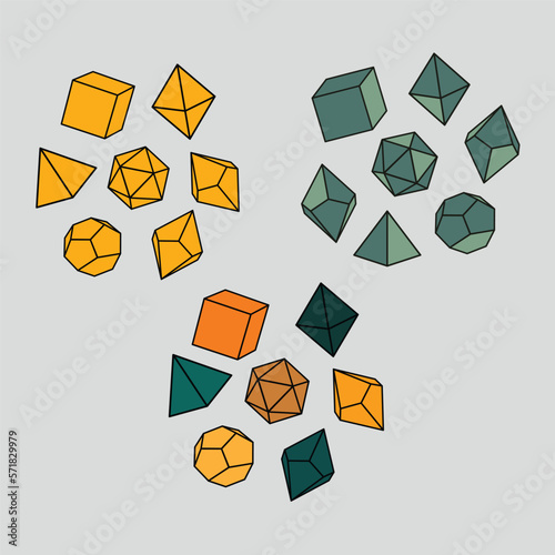 Vector illustration of a set of dice in colors.