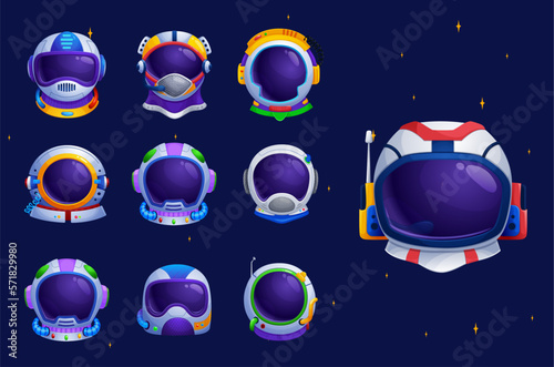 Astronaut space helmet isolated cartoon vector set