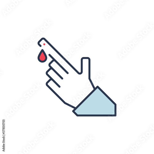 Blood Test vector Finger and Red Drop concept colored icon