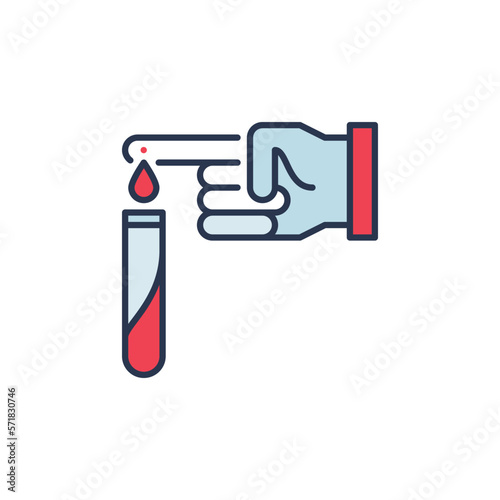 Finger Blood Test and Test-Tube vector Medical Measurement colored icon