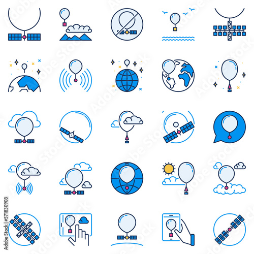Radiosonde colored icons set. Spy and Weather Balloon vector signs