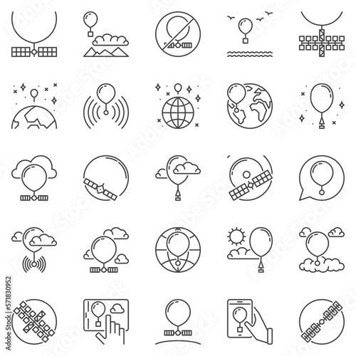 Radiosonde outline icons set - Weather and Spy Balloon vector symbols