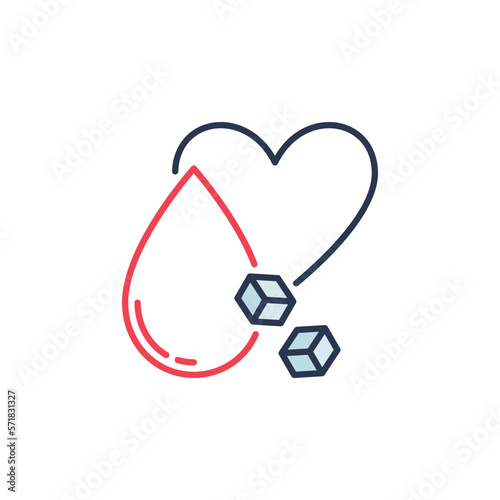 Sugar in Blood and Heart vector concept colored icon or sign