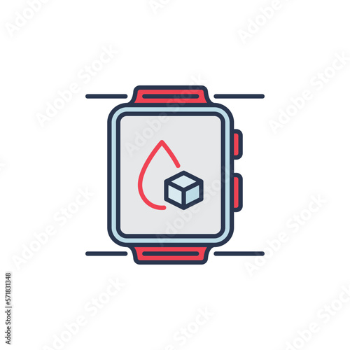 Smartwatch with Glucometer App vector Blood Glucose Monitoring colored icon