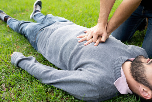 First Aid Emergency CPR rcp on Heart Attack Man , Resuscitation cardio photo