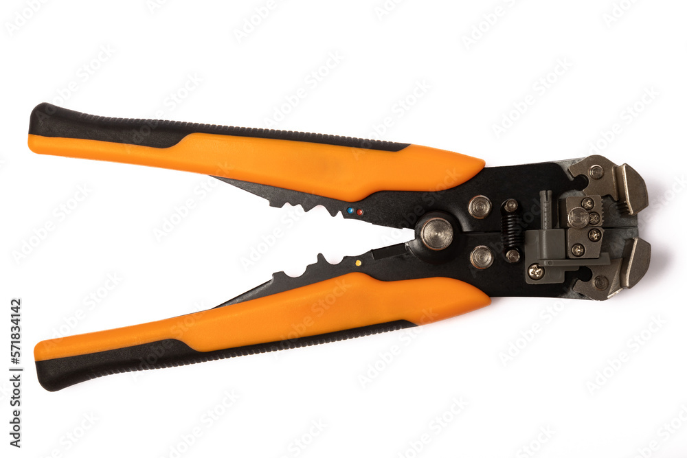 Fototapeta premium Automatic insulation stripper isolated on white background. insulation stripper for stripping wires.