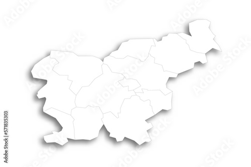 Slovenia political map of administrative divisions - statistical regions. Flat white blank map with thin black outline and dropped shadow.