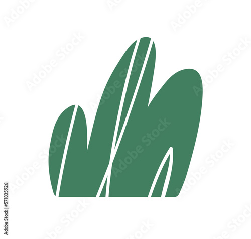 Green leaf shrub. Foliage bush of abstract shape. Stylized plant, natural leaves decoration. Outdoor shrubbery in modern style. Flat vector illustration isolated on white background