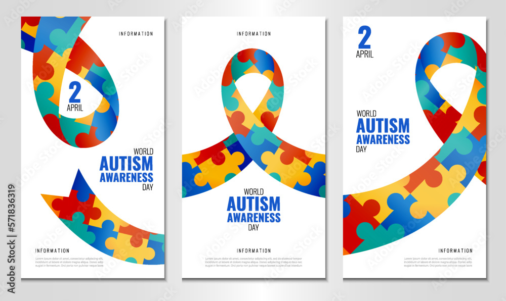 Vector Illustration of World autism awareness day. Banner with ribbon. Use as advertising, invitation, banner,
 - obrazy, fototapety, plakaty 
