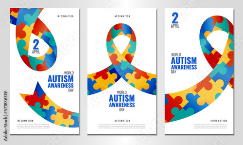 Vector Illustration of World autism awareness day. Banner with ribbon. Use as advertising, invitation, banner,
 photo