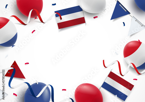 Vector illustration on the theme King's Day in Amsterdam.  Background with balloons, flags
