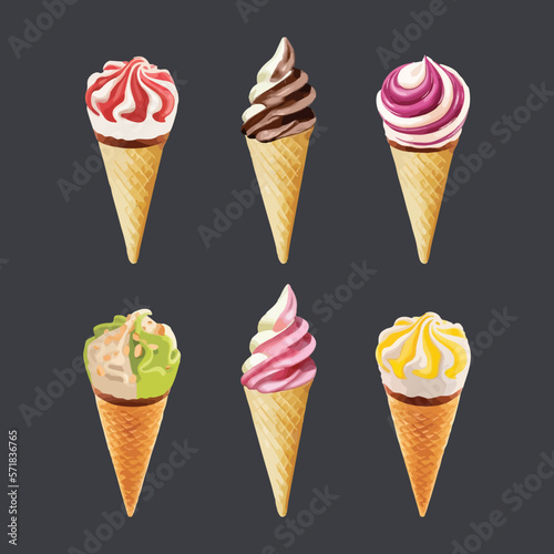 Set of ice cream cone vector illustration