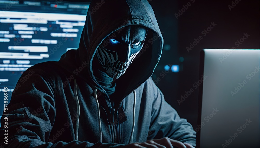 Masked hacker, Cyber terrorism, the image of special fraud concept. Generative AI