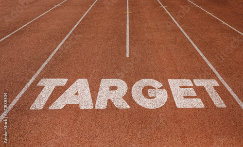 Target written on running track, New Concept on running track text in white color