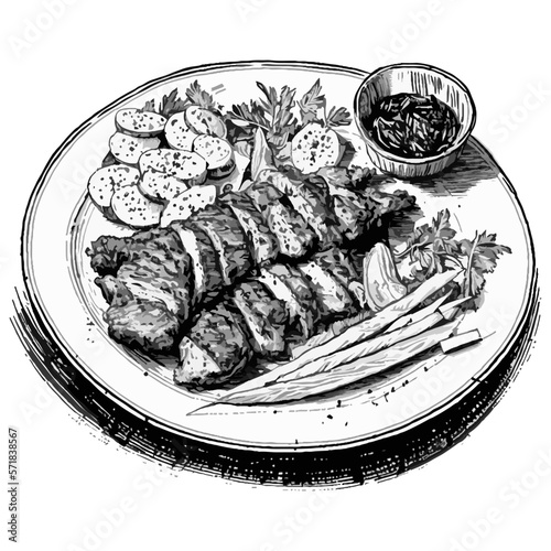 Grilled kebab plate portion vector shashlik dish