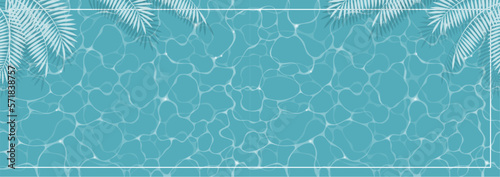 Vector Rippled Swimming Pool And Palm Leaves Abstract Background Illustration. 