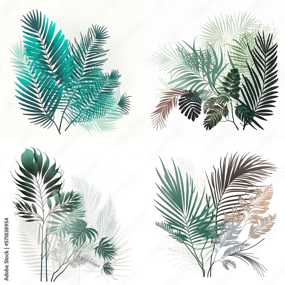 Flat Style Minimalism Line tropical plants, Clean and Simple Design of Isolated Palm Branches Created with Generative AI technology