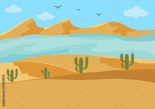 desert scene with oasis of water