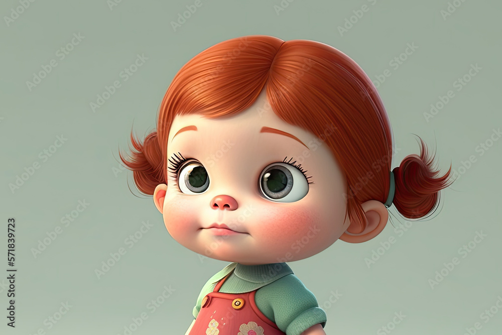 Funny childish female and young character on a light color background. Generative AI Funny childish female and young character on a light color background. Generative AI