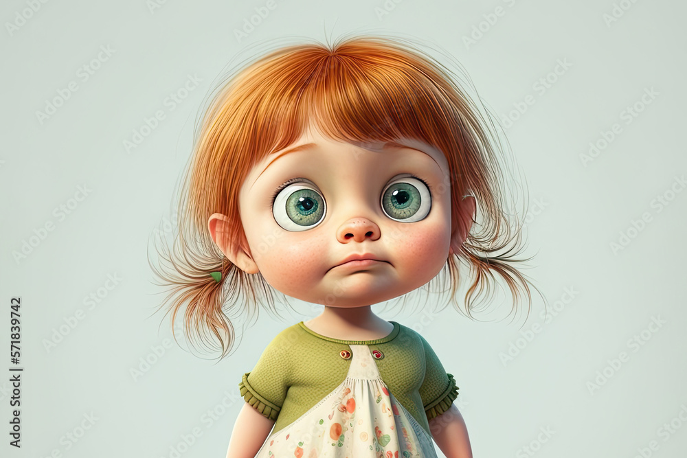 Funny childish female and young character on a light color background. Generative AI Funny childish female and young character on a light color background. Generative AI