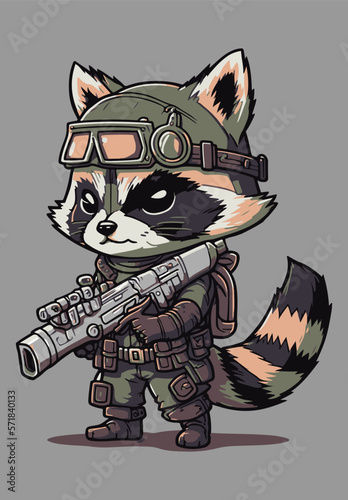 Angry wild raccoon with gun vector illustration