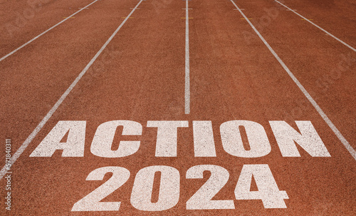 Action 2024 written on running track, New Concept on running track text in white color
