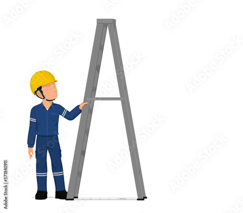 A worker with ladder on white background