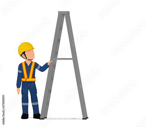 A worker with ladder on white background