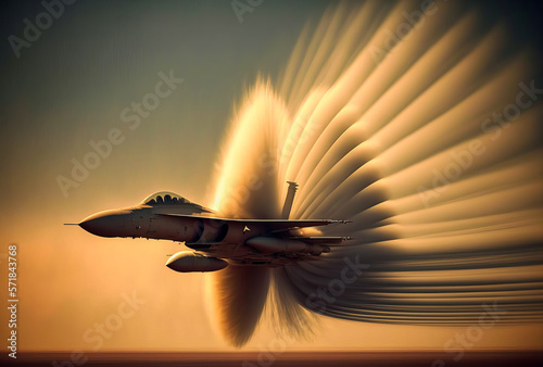 A supersonic fighter jet breaking the sound barrier. An educational and symbolic image ready to be used in artistic, academic and commercial projects. Generative AI photo