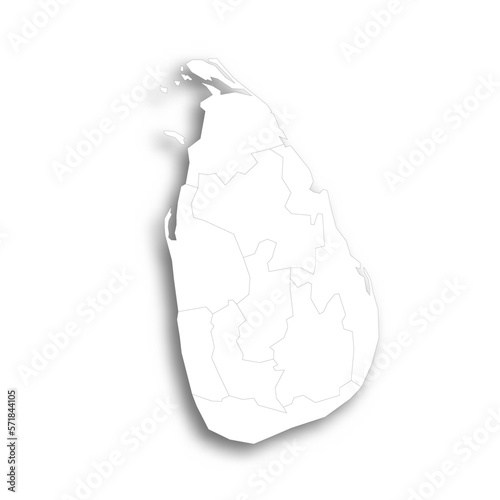 Sri Lanka political map of administrative divisions - provinces. Flat white blank map with thin black outline and dropped shadow.