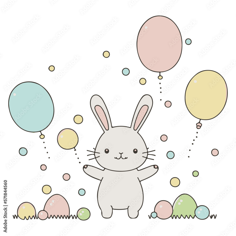 Cute easter bunny with eggs and balloon design