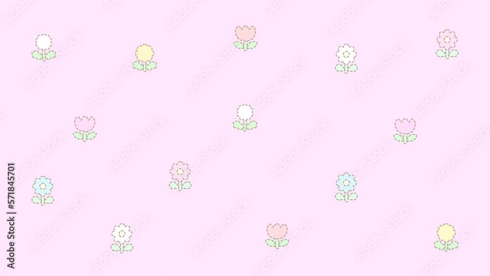 レトロな破線のお花壁紙♪ レトロな破線のお花壁紙♪