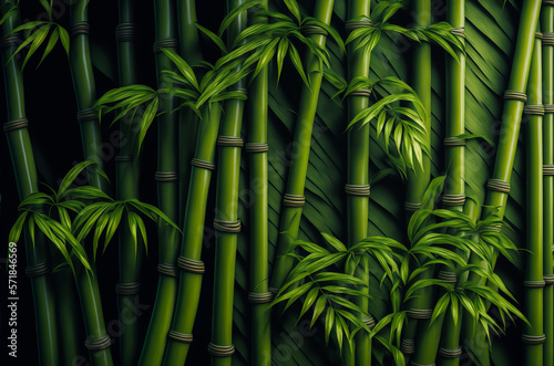 A graphic background made of bamboo stems and leaves, giving a natural look ideal for promoting the environment or life in the forest. Generative AI
