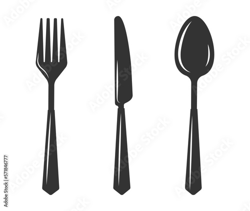 Set of fork and knife on a plate. Cutlery fork spoon and plate. vector sketch isolated	
